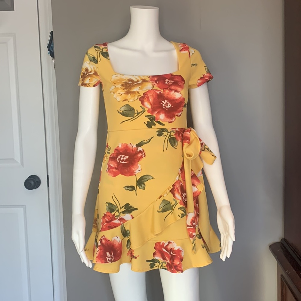 Stunning Floral Faux Wrap Dress
